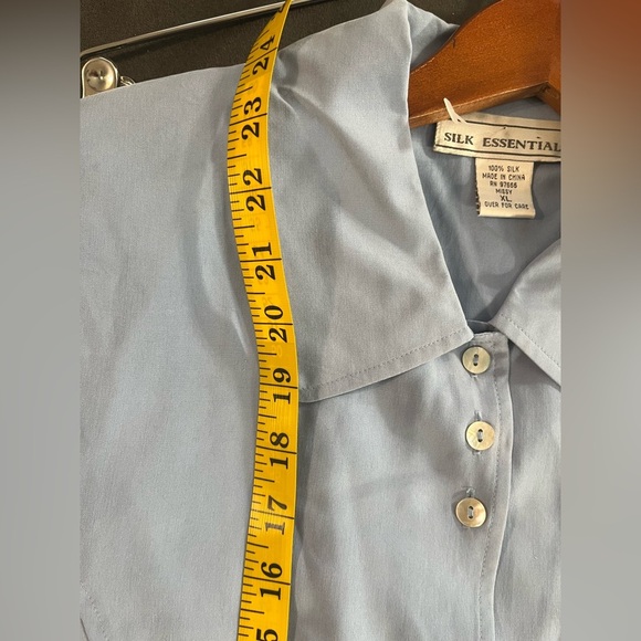 Silk Essentials Blue Short Sleeve Women's Top 100% Silk Vintage Y2K Size XL NWT - Picture 9 of 9